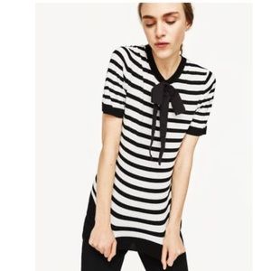 Knit top with stripes and bow detail.